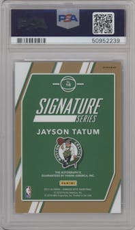 Jayson Tatum from the 2017-18 Panini Donruss Optic set featuring a Holo parallel graded by PSA and given an overall grade of 10.