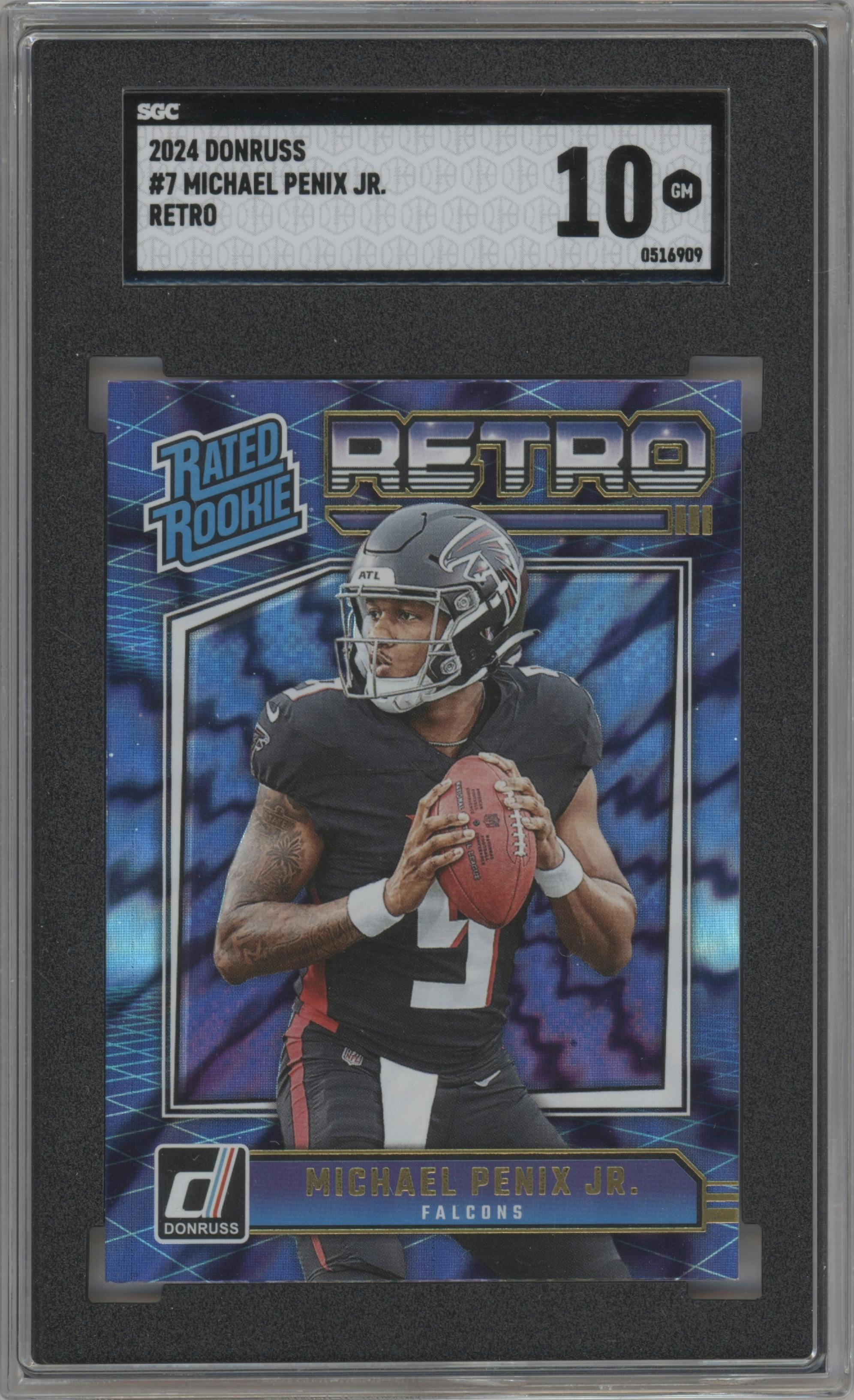 Michael Penix Jr. from the 2024 Donruss set graded by SGC and given an overall grade of 10.