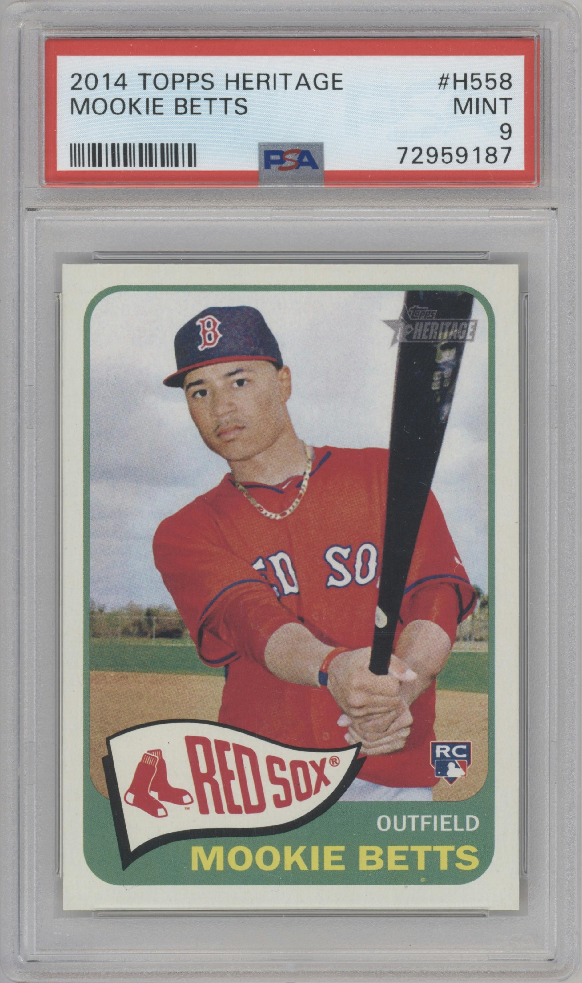 Mookie Betts from the 2014 Topps Heritage set graded by PSA and given an overall grade of 9.