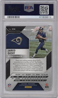 Jared Goff from the 2016 Panini Prizm set featuring a Red Crystals parallel graded by PSA and given an overall grade of 10.
