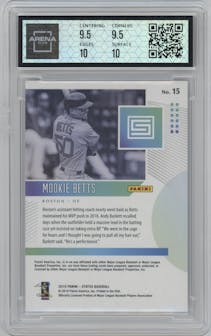 Mookie Betts from the 2019 Panini Chronicles set featuring a Blue parallel graded by Arena Club and given an overall grade of 10.