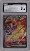 Team Rocket's Moltres ex from the 2025 Pokemon SV JPN set graded by CSG and given an overall grade of 8.5.