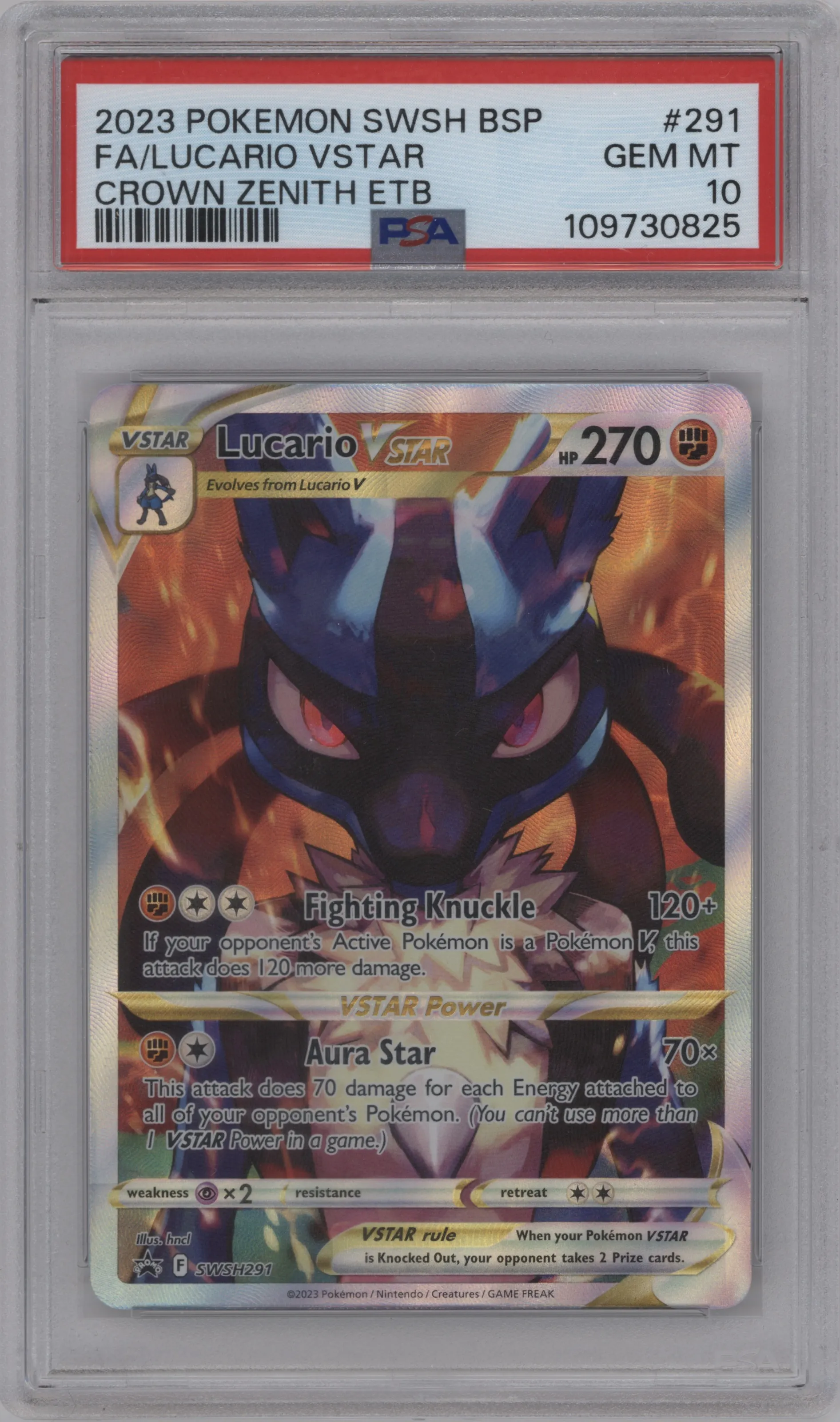 2023 Pokemon SWSH Lucario VStar Crown Zenith ETB PSA 10