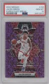 Jalen Green from the 2022-23 Panini Mosaic set featuring a Fast Break Purple parallel graded by PSA and given an overall grade of 10.
