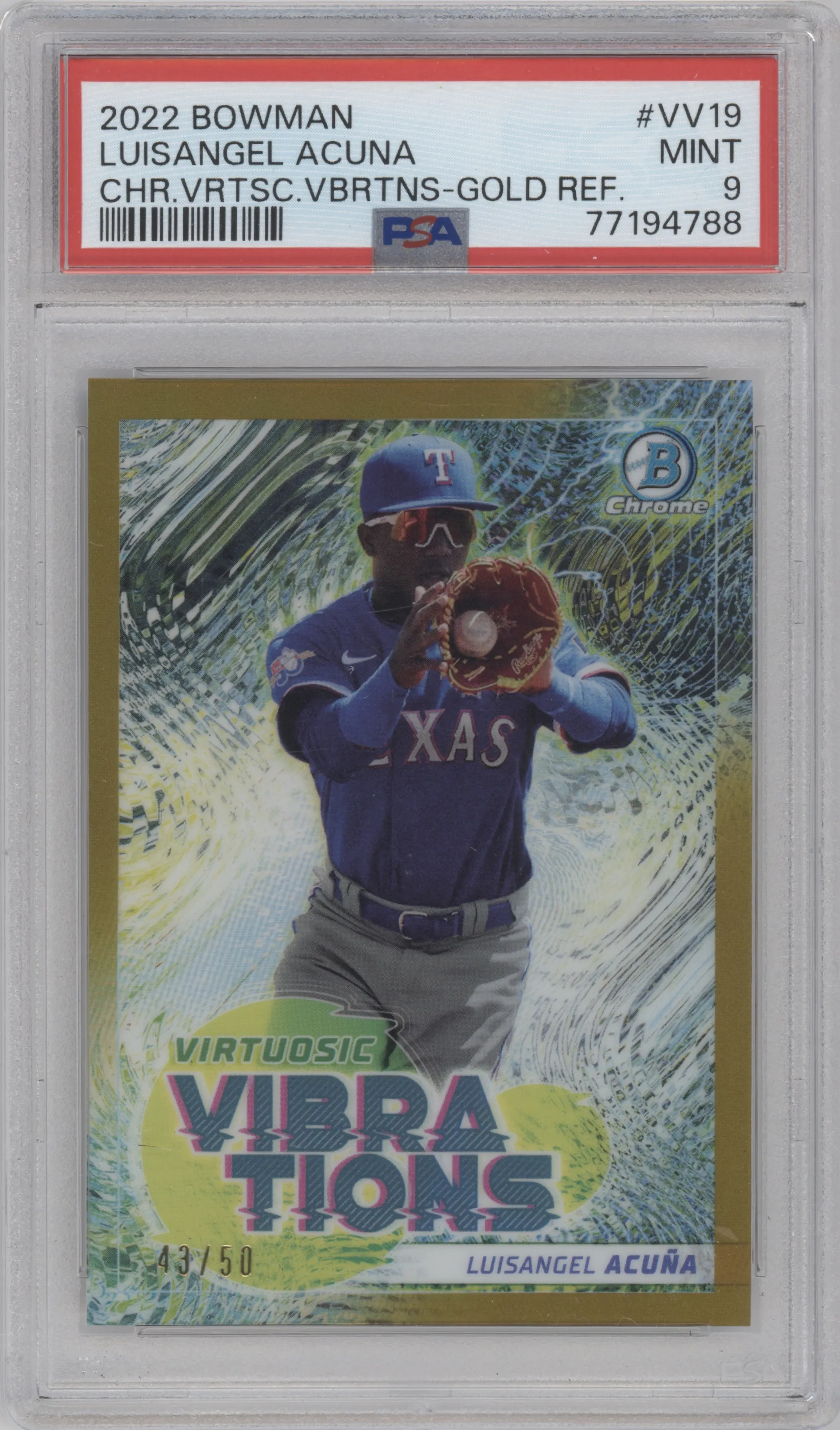 2022 Bowman Virtuosic Vibrations Luisangel Acuna Gold Refractor PSA 9
