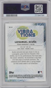 Luisangel Acuna from the 2022 Bowman set featuring a Gold Refractor parallel graded by PSA and given an overall grade of 9.