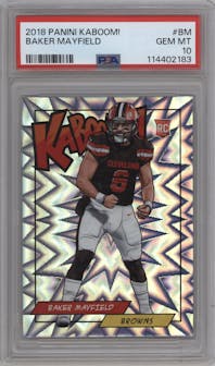 Baker Mayfield from the 2018 Panini Kaboom Rewards Multi-Sport set graded by PSA and given an overall grade of 10.