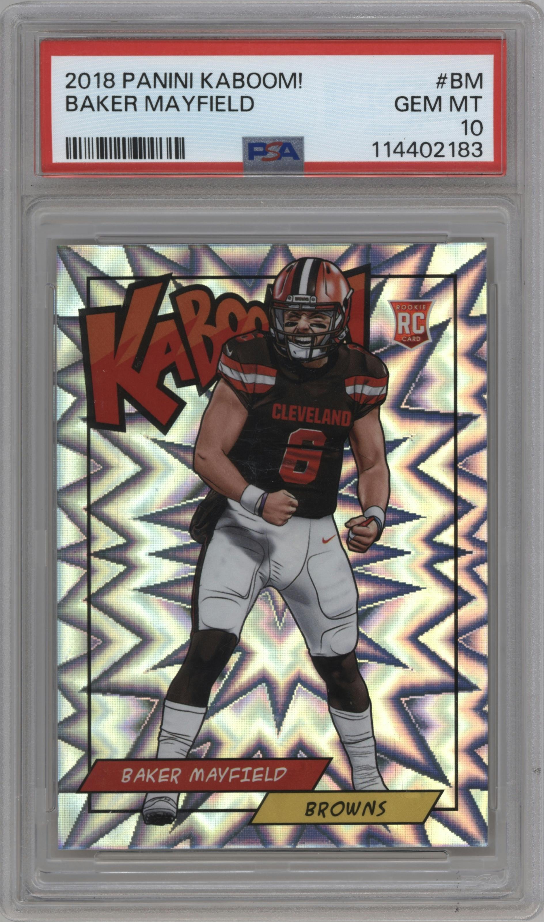 Baker Mayfield from the 2018 Panini Kaboom Rewards Multi-Sport set graded by PSA and given an overall grade of 10.