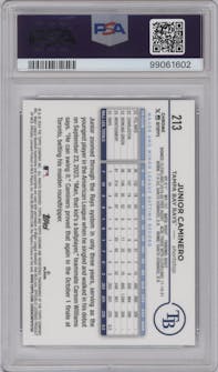 Junior Caminero from the 2024 Topps Chrome set graded by PSA and given an overall grade of 10.