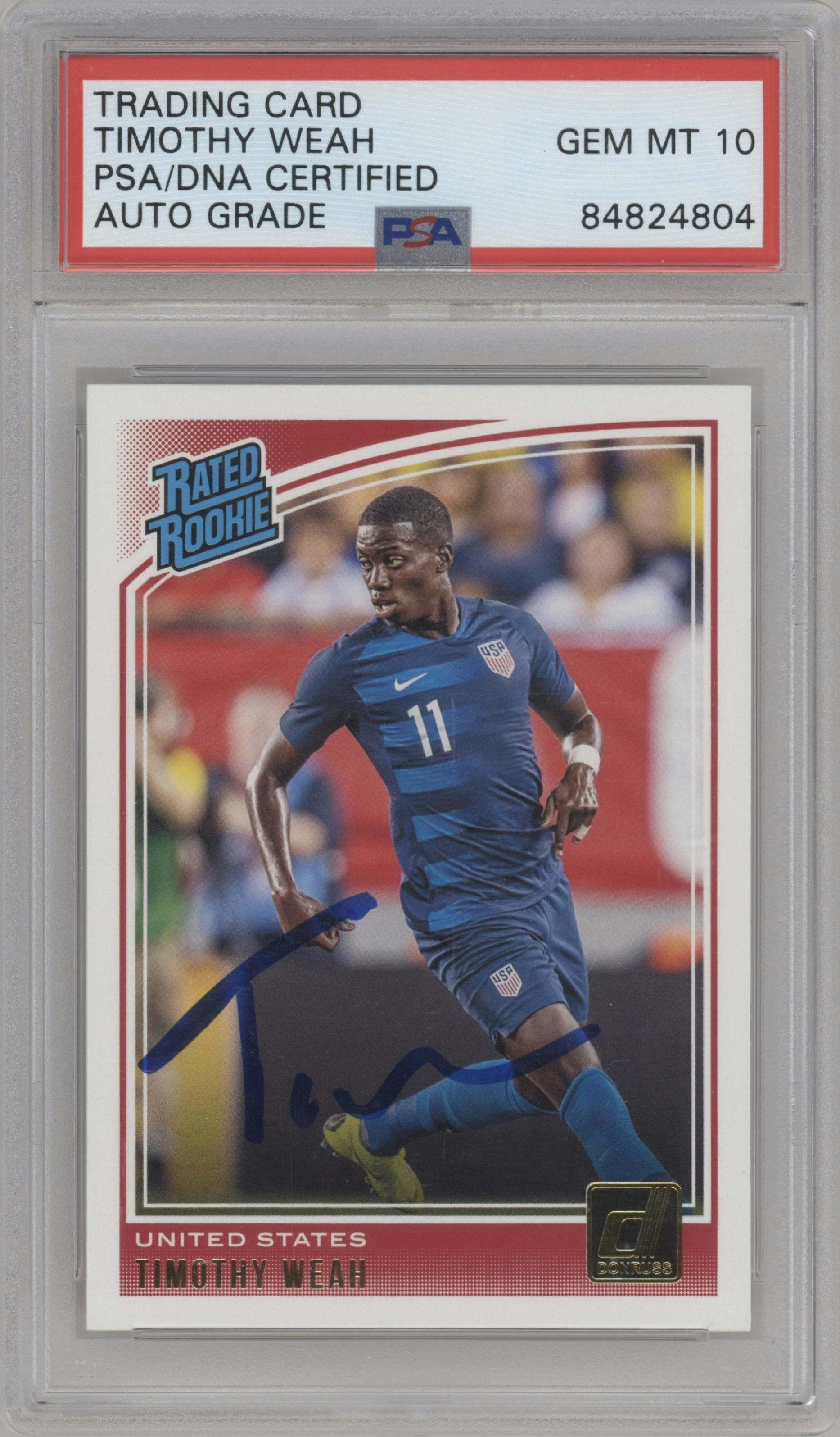 Timothy Weah from the 2018-19 Panini Donruss set graded by PSA.