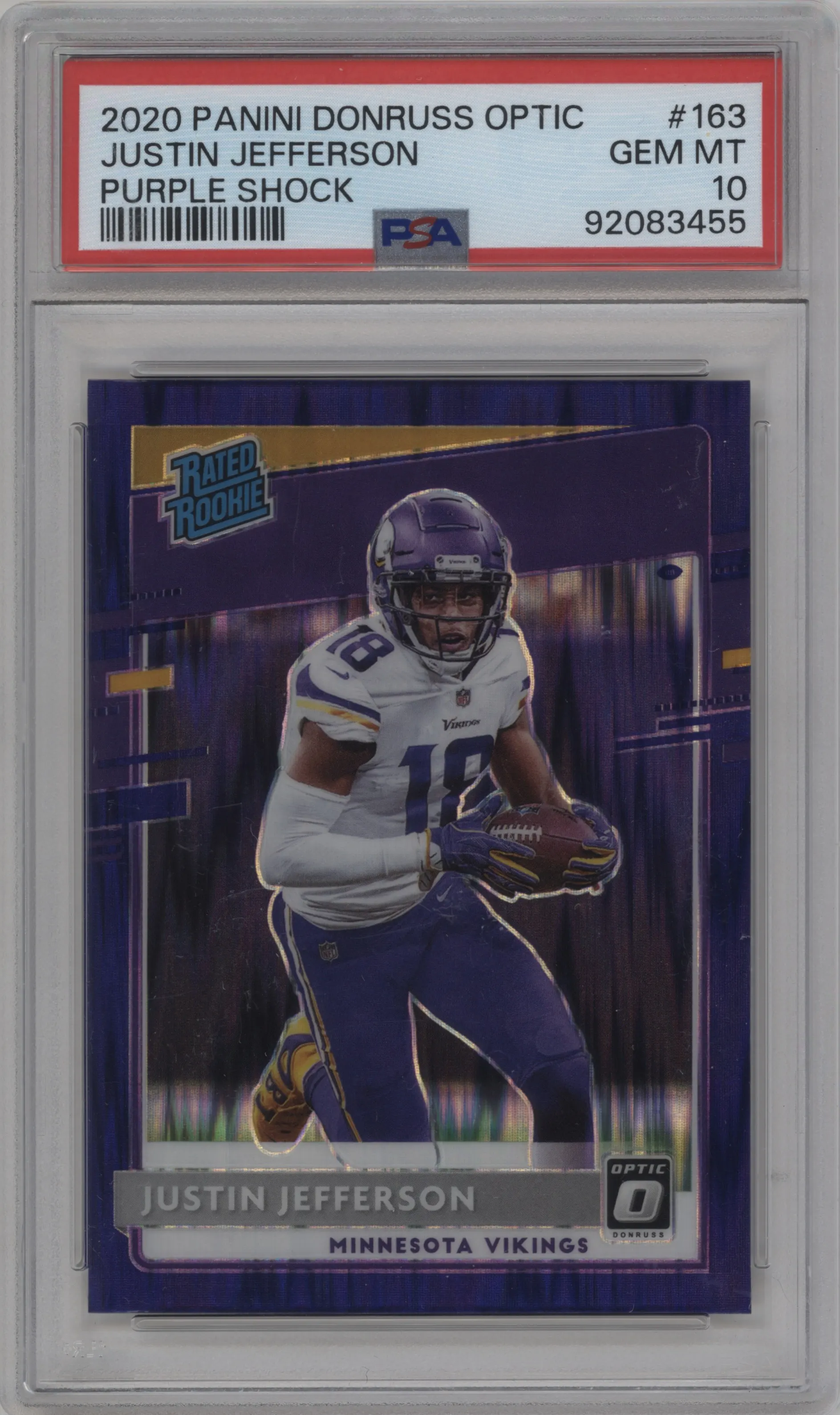 2020 Panini Donruss Optic Rated Rookie Justin Jefferson Purple Shock #163 PSA 10