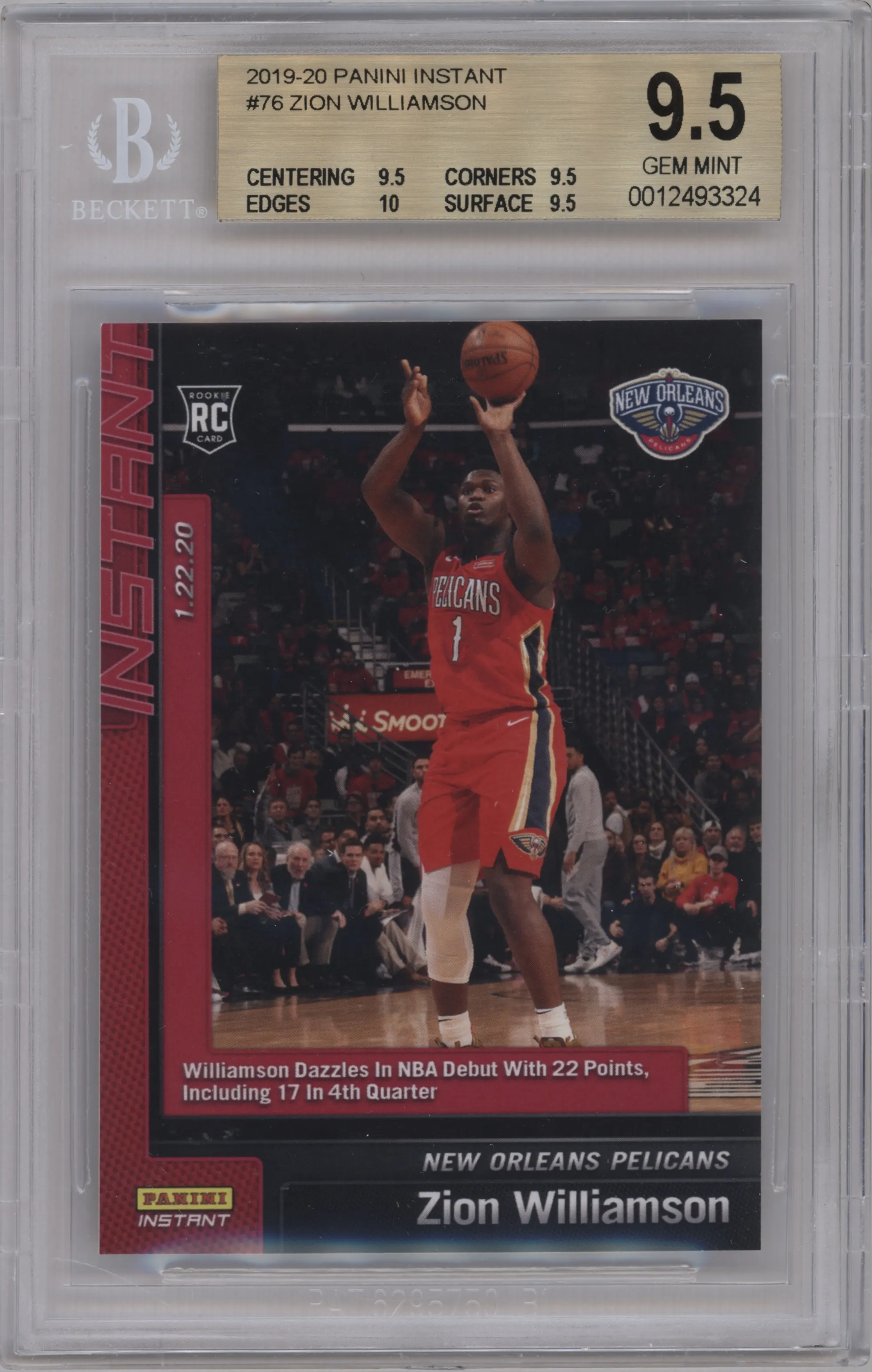 2019 Panini Instant Zion Williamson BGS 9.5