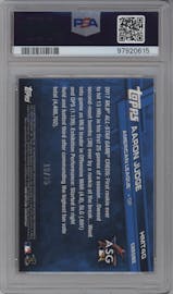 Aaron Judge from the 2017 Topps Chrome Update Series set featuring a Red Refractor parallel graded by PSA and given an overall grade of 10.