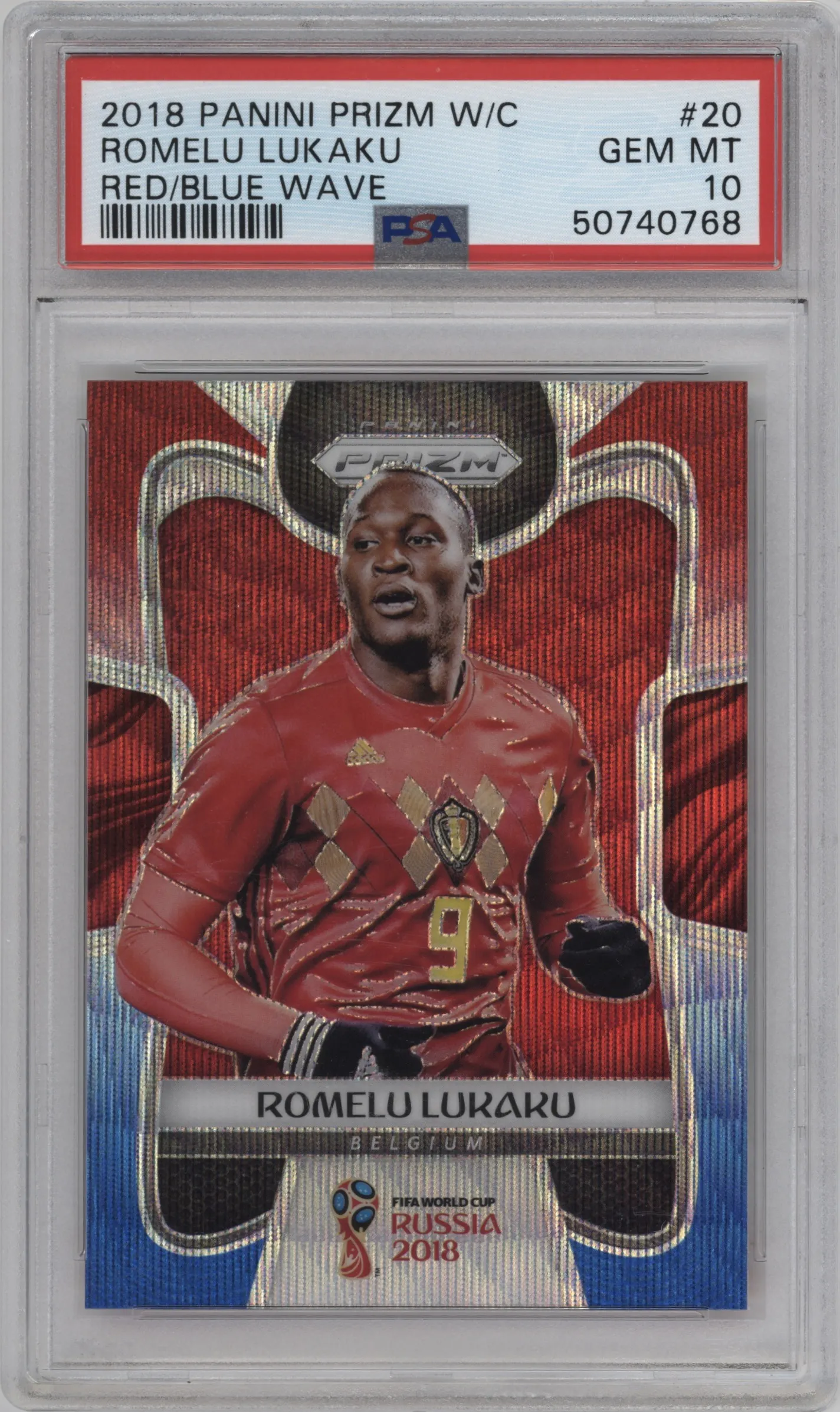 2018 Panini Prizm World Cup Romelu Lukaku Red/Blue Wave #20 PSA 10