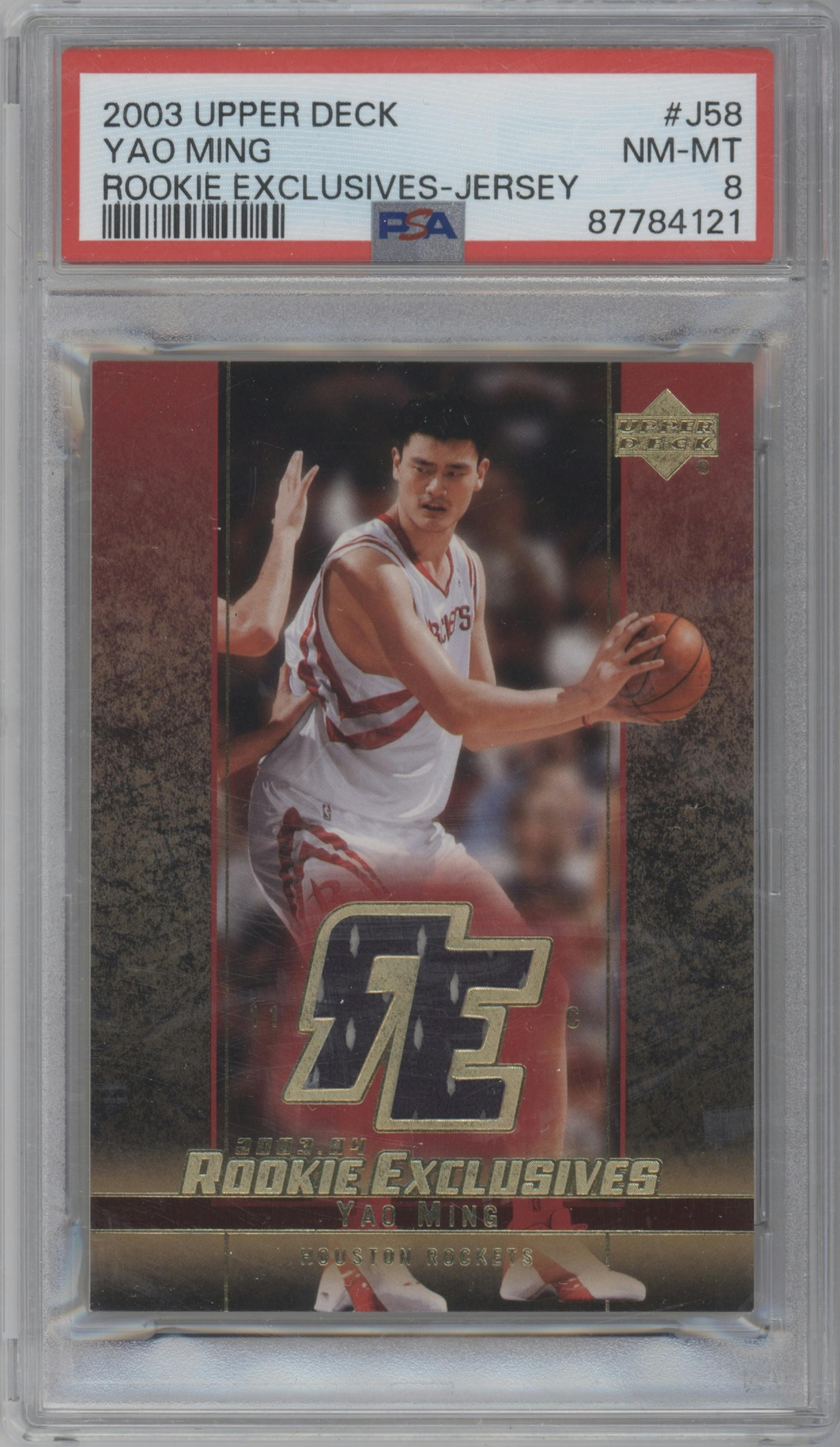 Yao Ming from the 2003-04 Upper Deck Rookie Exclusives set graded by PSA and given an overall grade of 8.