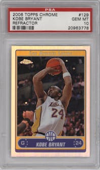 Kobe Bryant from the 2006-07 Topps Chrome set featuring a Refractor parallel graded by PSA and given an overall grade of 10.