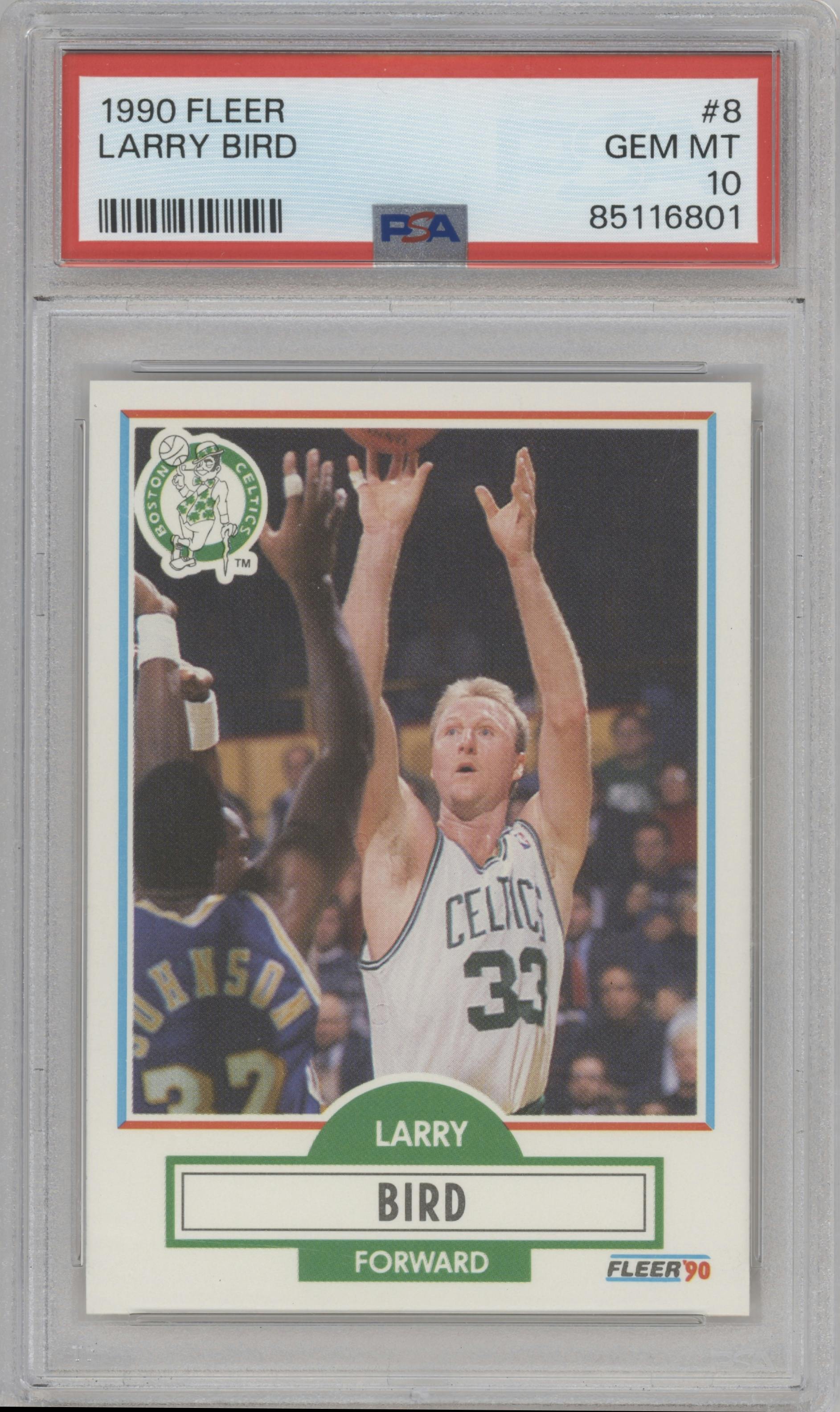 Larry Bird from the 1990-91 Fleer set graded by PSA and given an overall grade of 10.