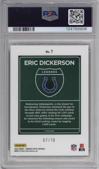 Eric Dickerson from the 2024 Donruss Optic set featuring a Gold parallel graded by PSA and given an overall grade of 10.