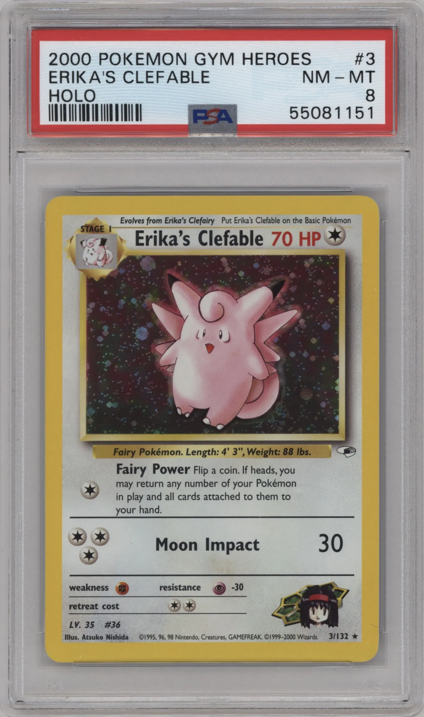 2000 Pokemon GH Gym Heroes Erika's Clefable PSA 8