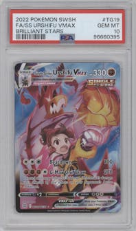 Single Strike Urshifu VMAX from the 2022 Pokemon SWSH set graded by PSA and given an overall grade of 10.