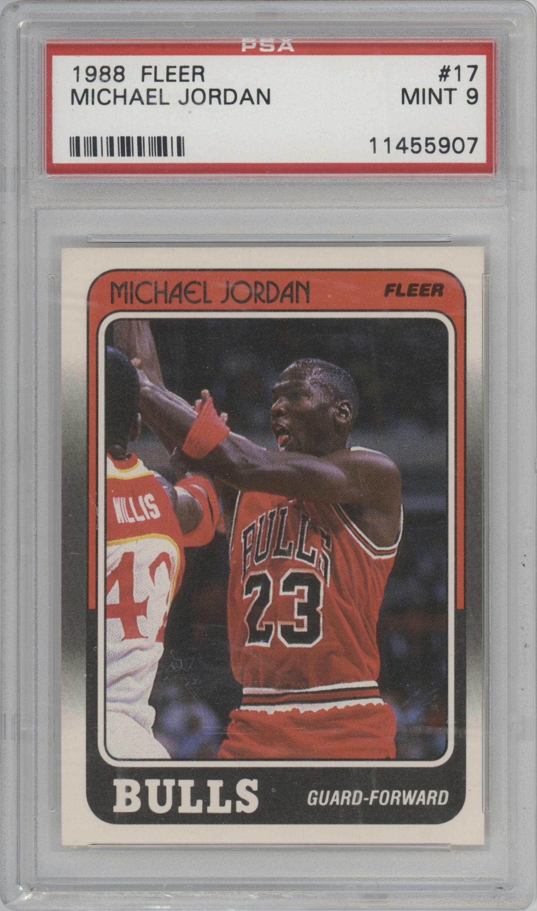 Michael Jordan from the 1988-89 Fleer set graded by PSA and given an overall grade of 9.