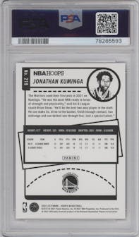 Jonathan Kuminga from the 2021-22 Panini NBA Hoops set featuring a Hyper Red parallel graded by PSA and given an overall grade of 9.