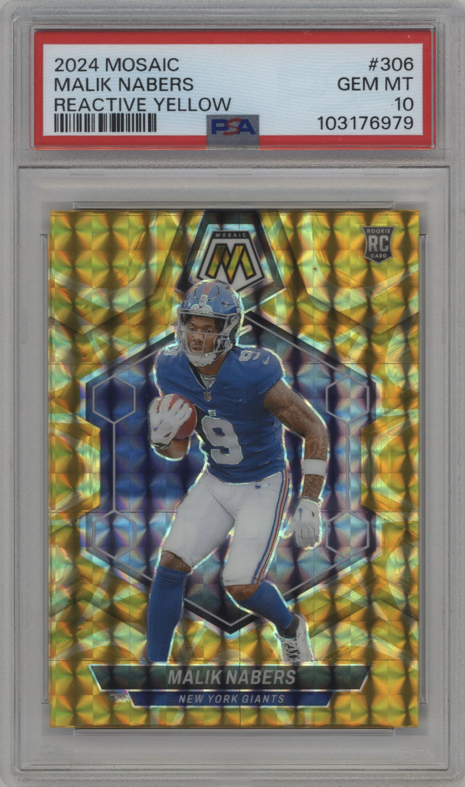 2024 Panini Mosaic Malik Nabers Reactive Yellow PSA 10
