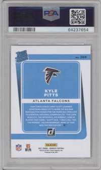 Kyle Pitts from the 2021 Panini Donruss set featuring a Press Proof Premium parallel graded by PSA and given an overall grade of 10.