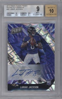 Lamar Jackson from the 2018 Panini Black Friday set graded by Beckett and given an overall grade of 9.