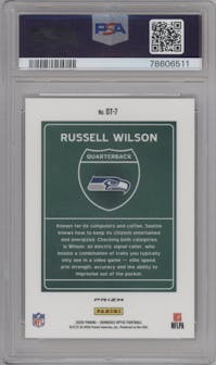 Russell Wilson from the 2020 Panini Donruss Optic set graded by PSA and given an overall grade of 10.