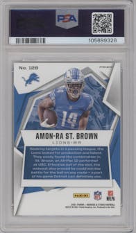 Amon-Ra St. Brown from the 2021 Panini Rookies & Stars set featuring a Pulsar  parallel graded by PSA and given an overall grade of 10.
