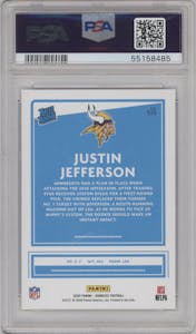 Justin Jefferson from the 2020 Panini Donruss set graded by PSA and given an overall grade of 10.