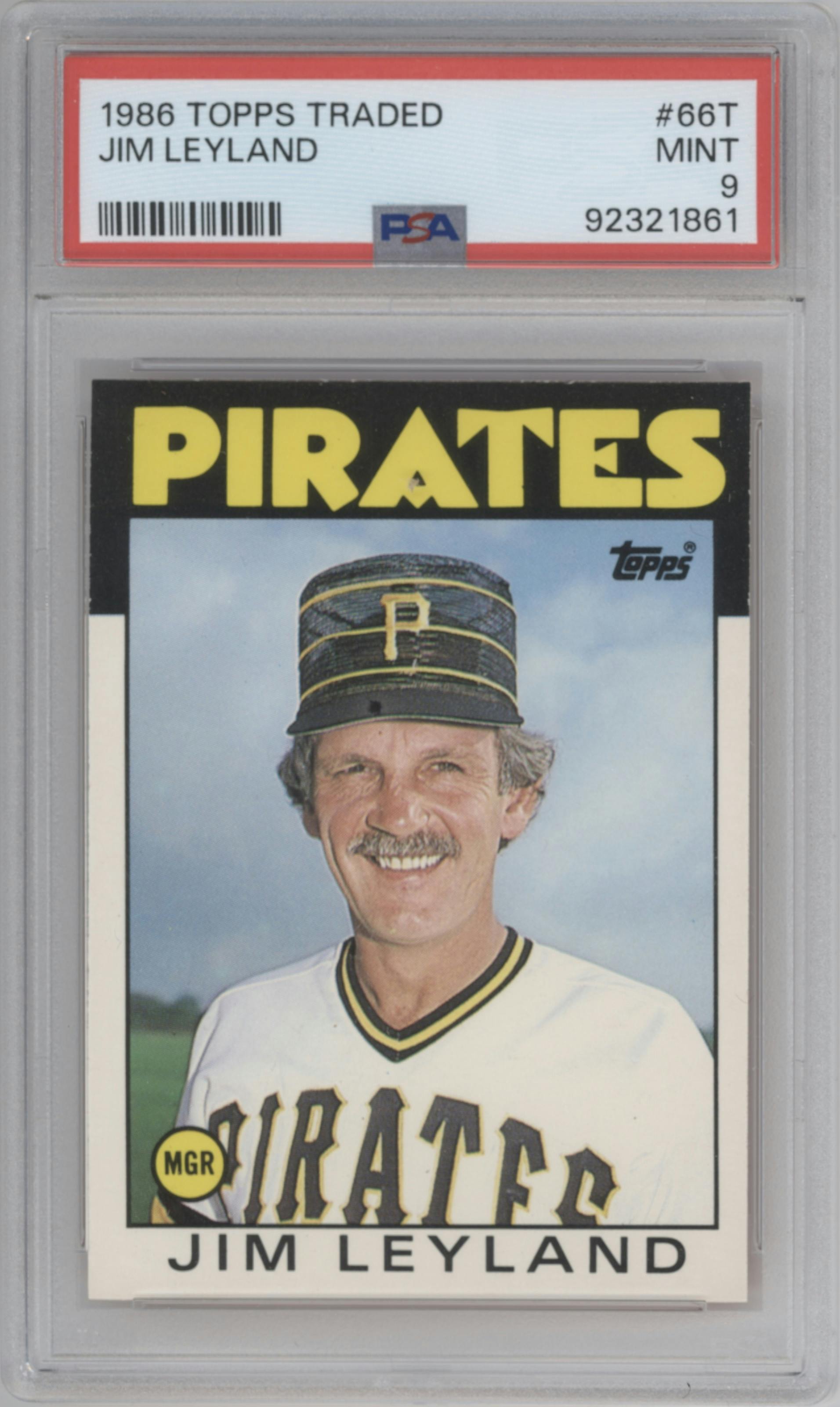 Jim Leyland from the 1986 Topps Traded set graded by PSA and given an overall grade of 9.