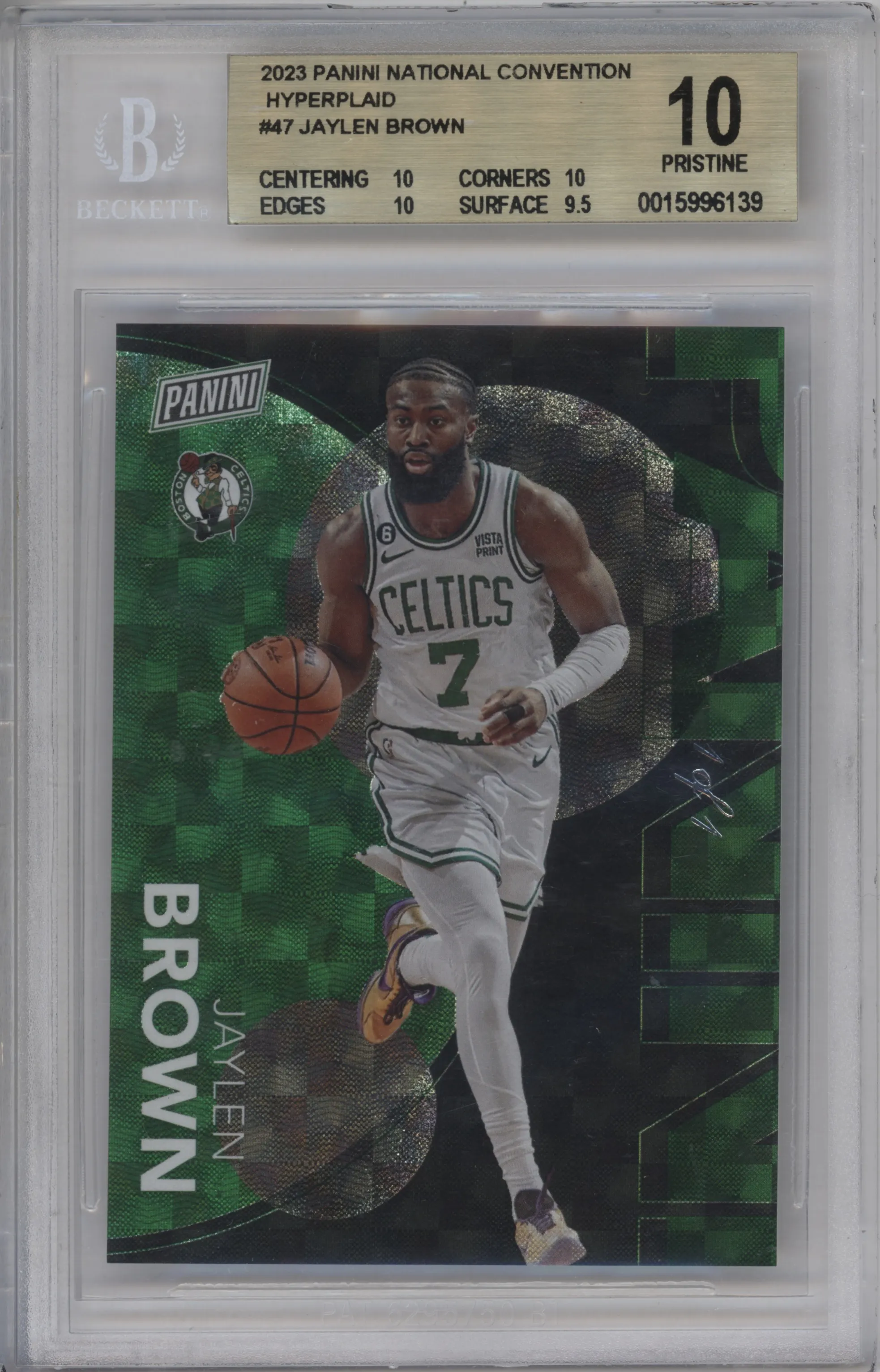 2023 Panini The National VIP Silver Packs Jaylen Brown Hyperplaid #47 BGS 10