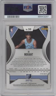 Ja Morant from the 2019-20 Panini Prizm set featuring a Orange Ice parallel graded by PSA and given an overall grade of 10.