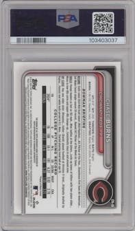 Chase Burns from the 2024 Bowman Draft set graded by PSA and given an overall grade of 9.