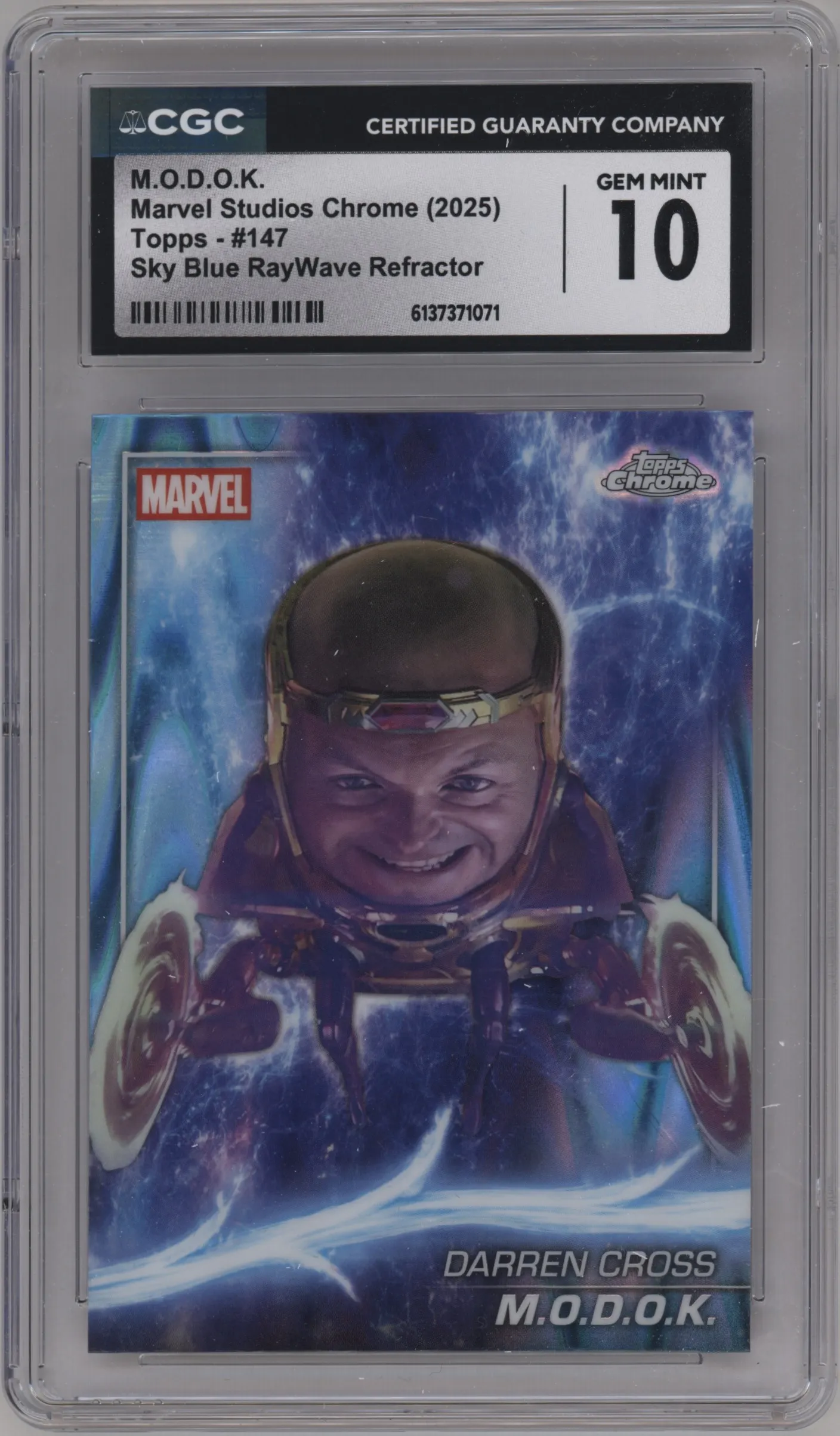 2025 Topps Chrome Marvel Studios M.O.D.O.K. Sky Blue RayWave Refractor CGC 10
