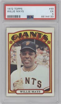 Willie Mays from the 1972 Topps set graded by PSA and given an overall grade of 5.