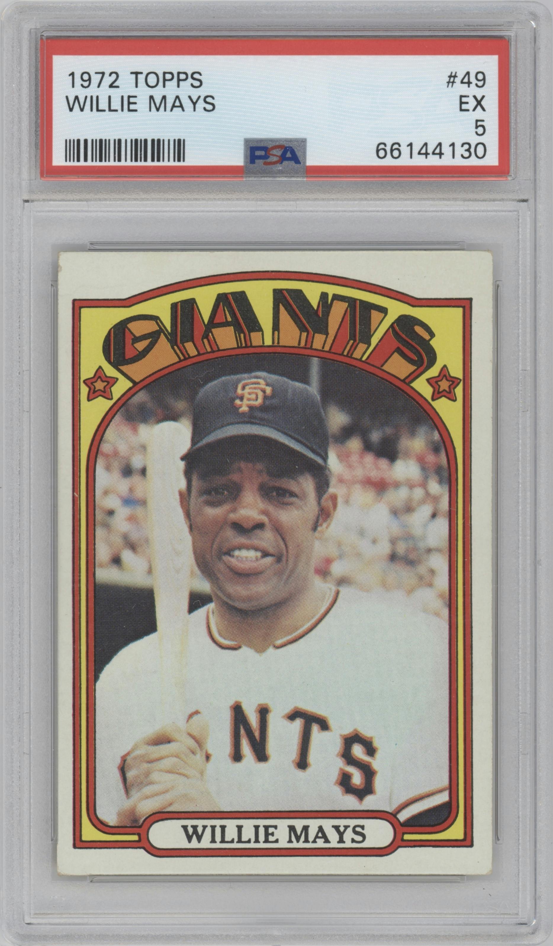 Willie Mays from the 1972 Topps set graded by PSA and given an overall grade of 5.