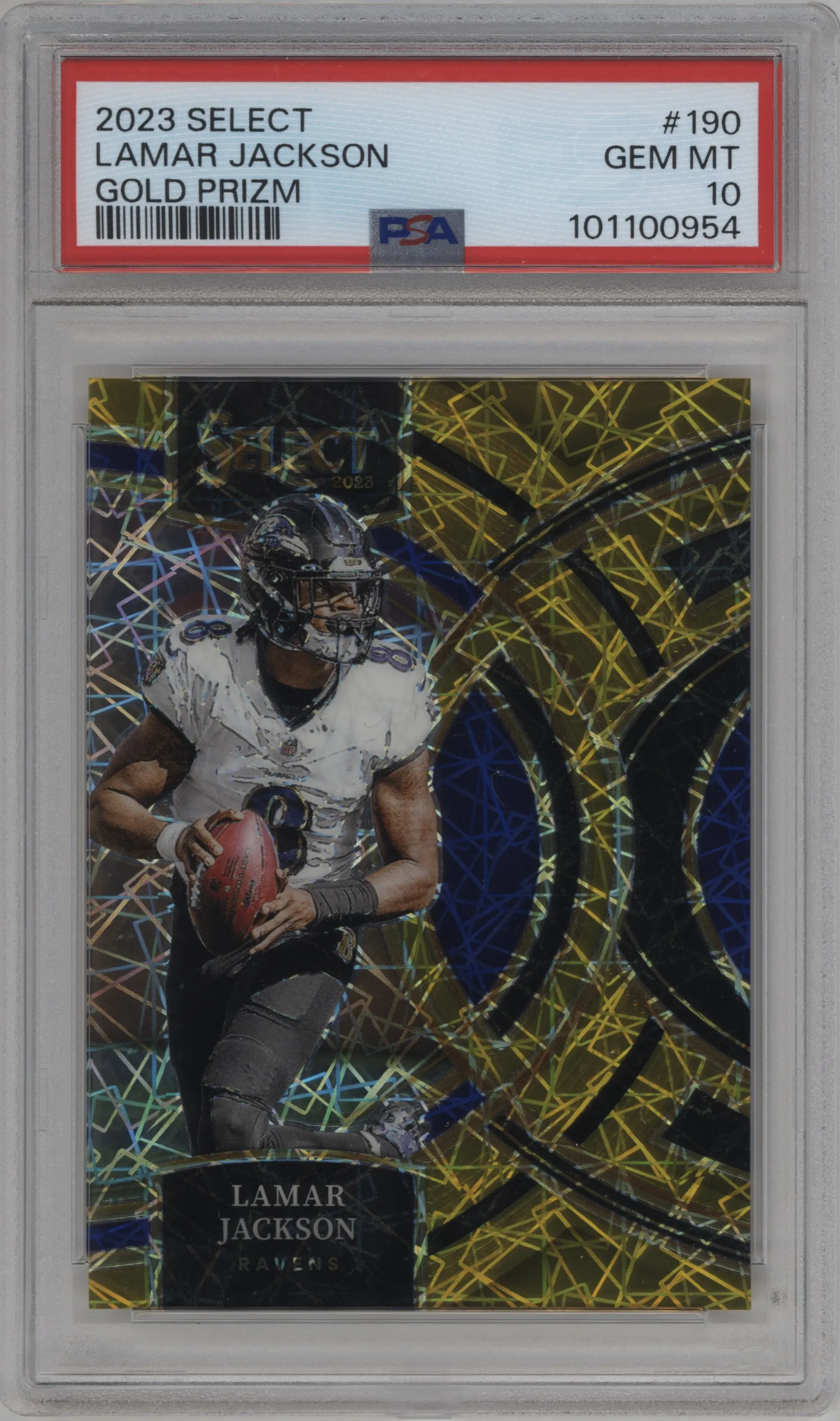 2023 Panini Select Pre.Lvl. Lamar Jackson Gold Prizm #190 PSA 10