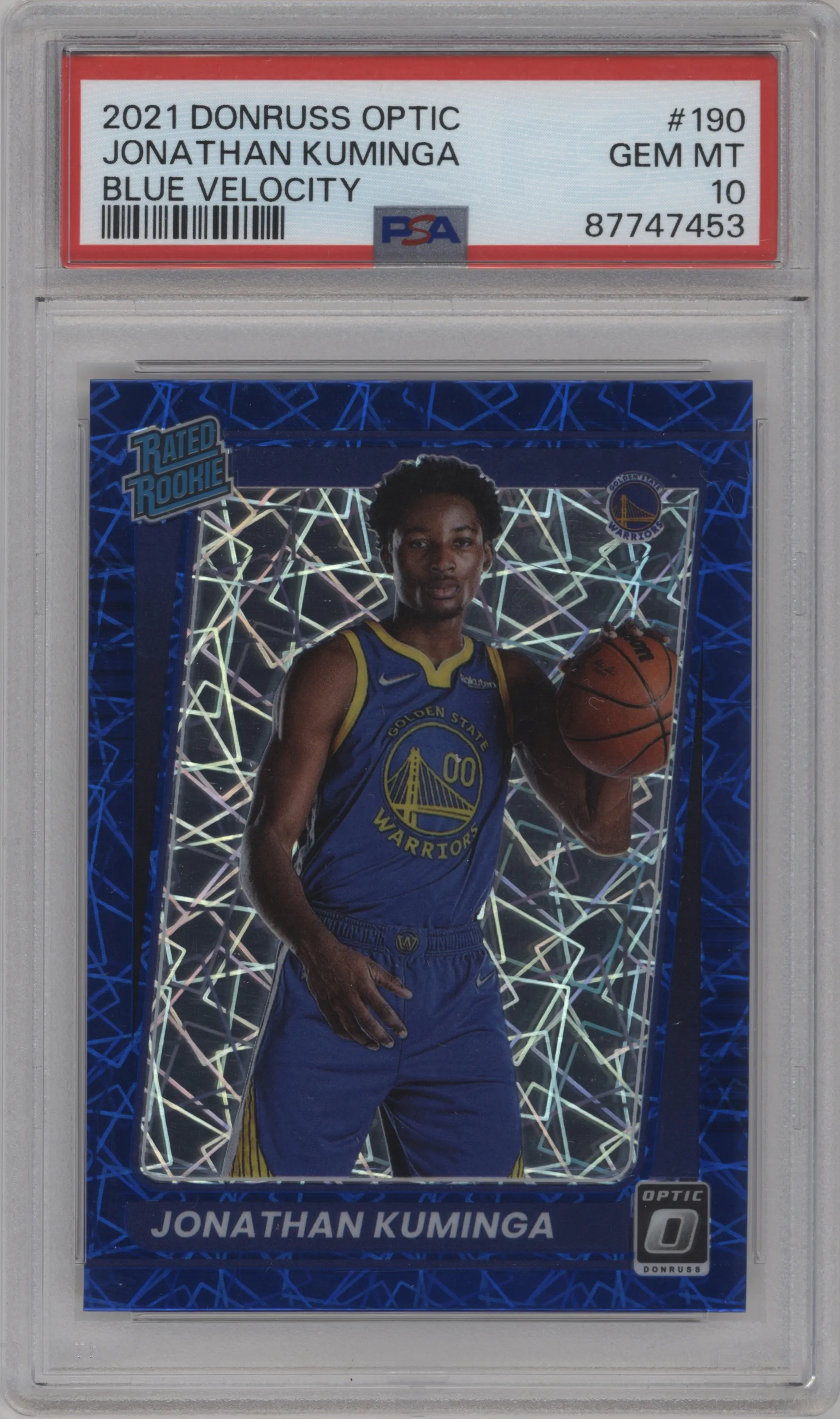 2021 Panini Donruss Optic Rated Rookie Jonathan Kuminga Blue Velocity #190 PSA 10