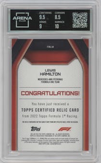 Lewis Hamilton from the 2022 Topps F1 set graded by Arena Club and given an overall grade of 9.