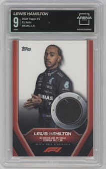 Lewis Hamilton from the 2022 Topps F1 set graded by Arena Club and given an overall grade of 9.