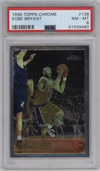 Kobe Bryant from the 1996-97 Topps Chrome set graded by PSA and given an overall grade of 8.