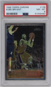 Kobe Bryant from the 1996-97 Topps Chrome set graded by PSA and given an overall grade of 8.