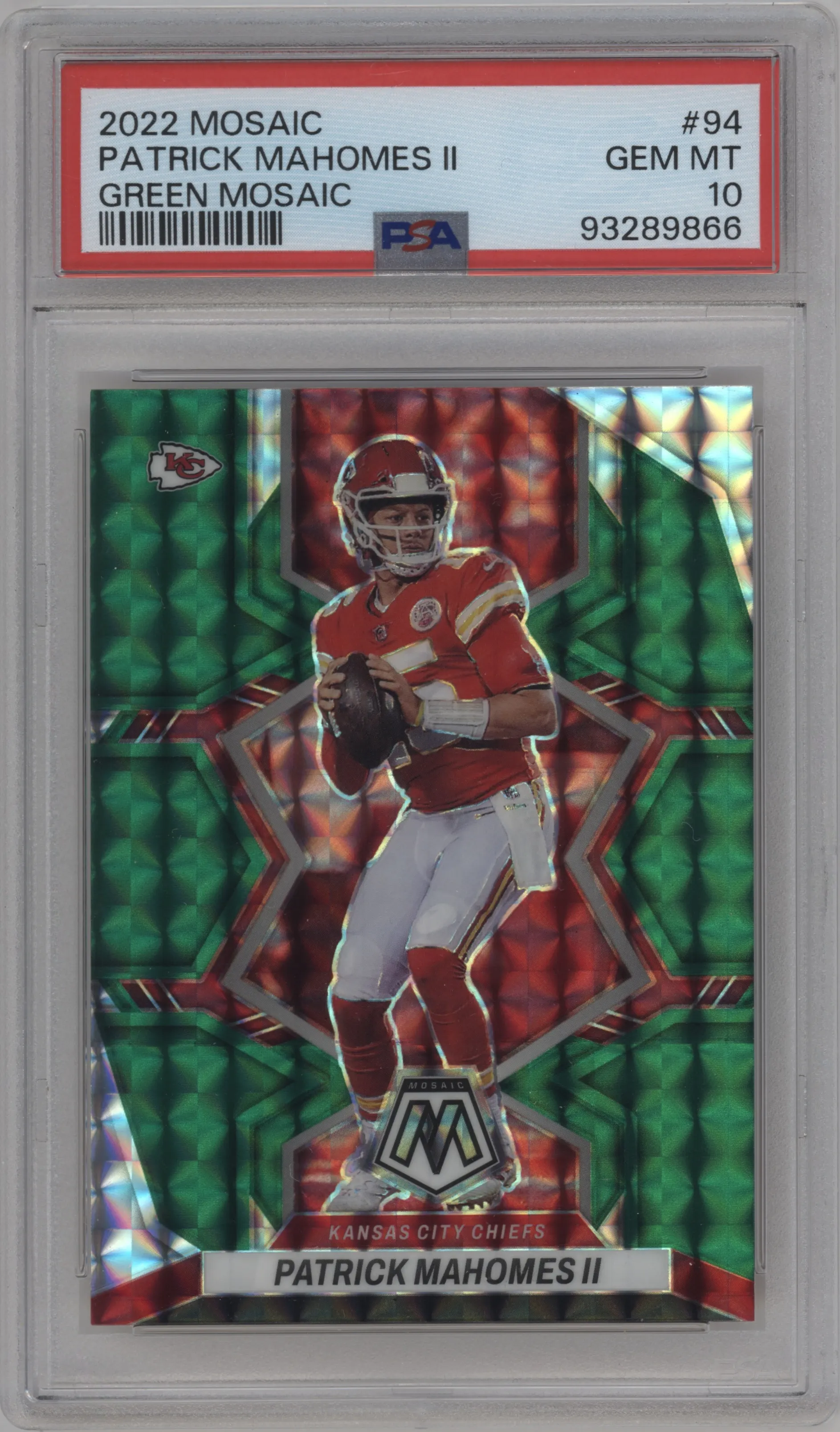 2022 Panini Mosaic Patrick Mahomes II Green Mosaic #94 PSA 10