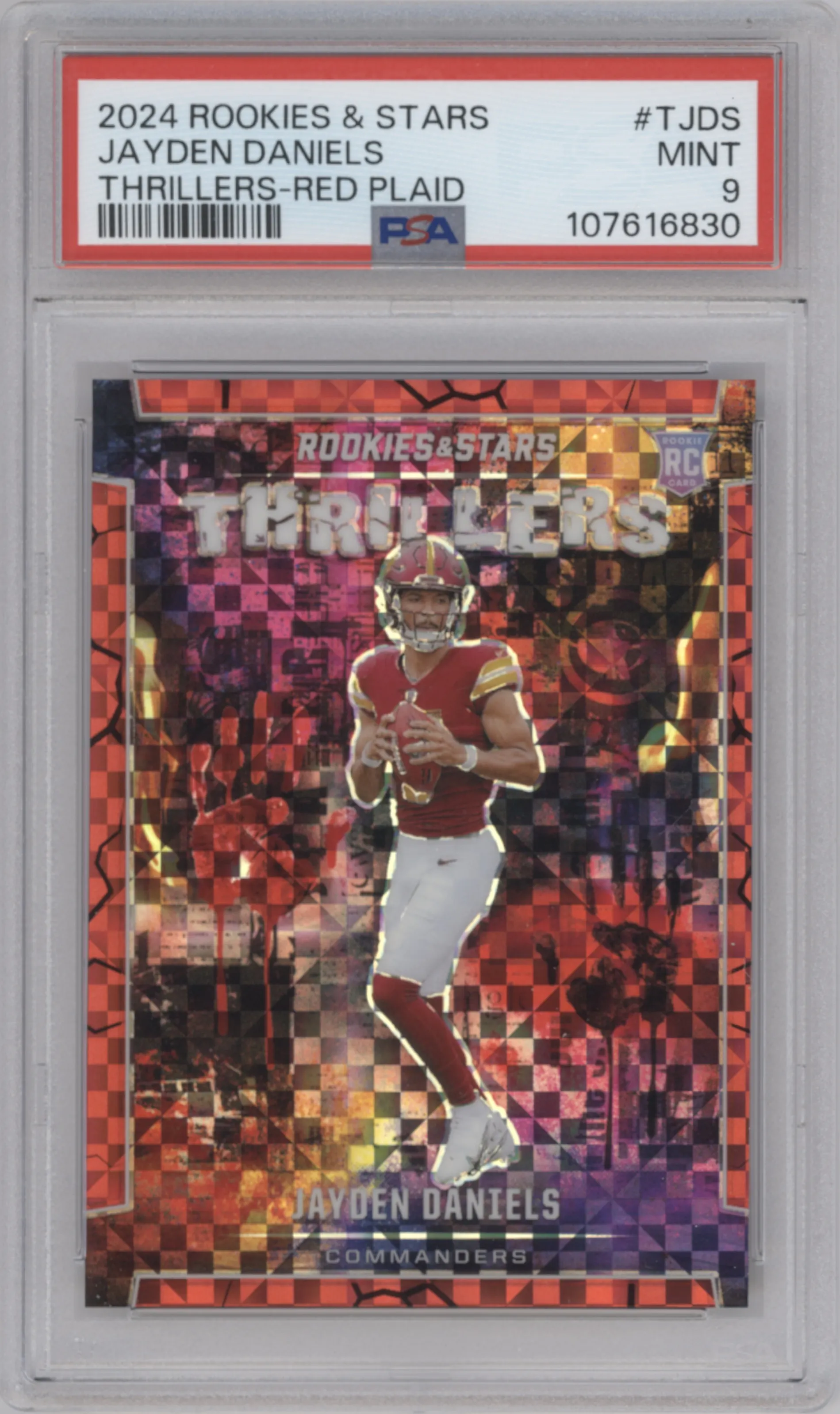 2024 Panini Rookies & Stars Thrillers Jayden Daniels Red Plaid PSA 9