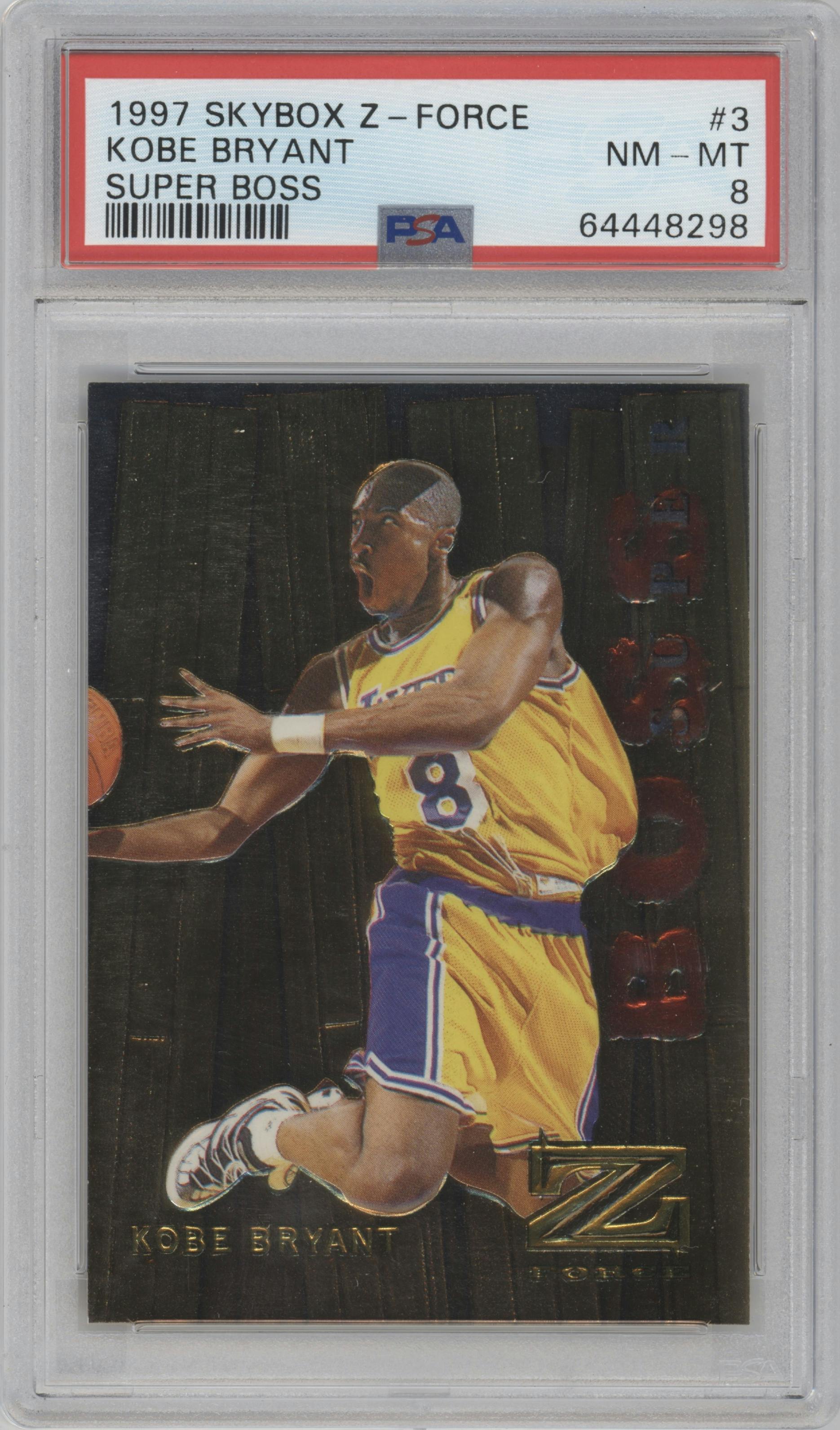 Kobe Bryant from the 1997-98 Skybox Z-Force set graded by PSA and given an overall grade of 8.