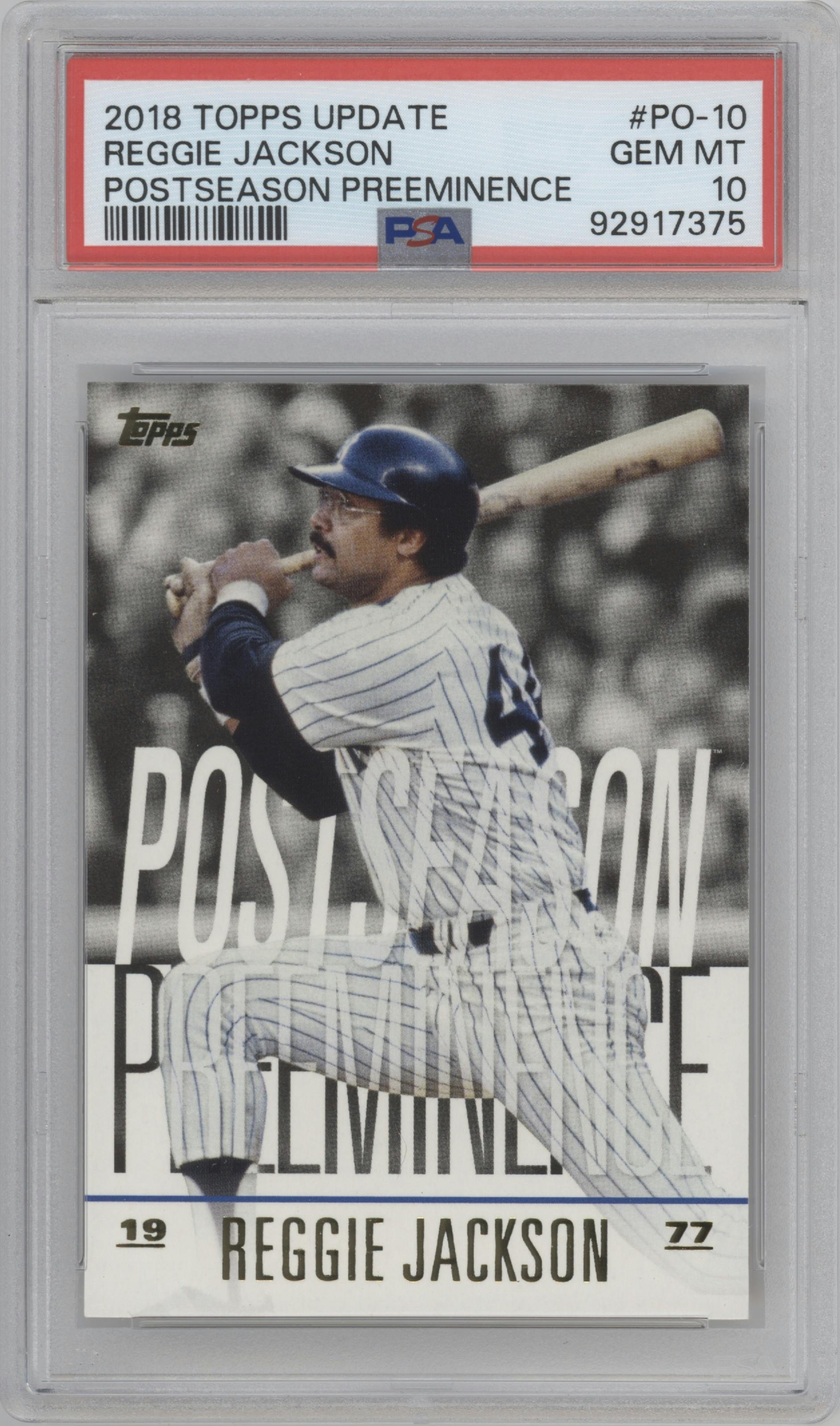 Reggie Jackson from the 2018 Topps Update set graded by PSA and given an overall grade of 10.