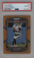 Joe Burrow from the 2022 Panini Prizm set featuring a Orange Prizm parallel graded by PSA and given an overall grade of 10.